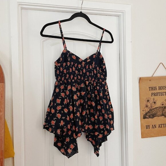 Mudd Navy & Red Dot Floral Layered Baby Doll Tank Top Blouse Medium Summer Y2K - Picture 3 of 6